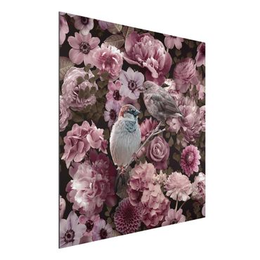 Tableau sur aluminium - Floral Paradise Sparrow In Antique Pink