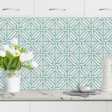 Revêtement mural cuisine - Rhomboidal Geometry Turquoise