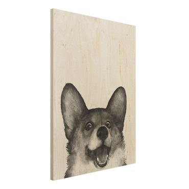 Impression sur bois - Illustration Dog Corgi Black And White Painting