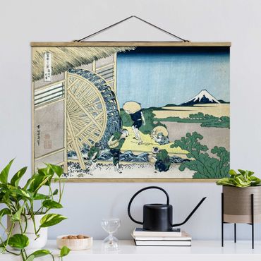 Tableau en tissu avec porte-affiche - Katsushika Hokusai - Waterwheel at Onden