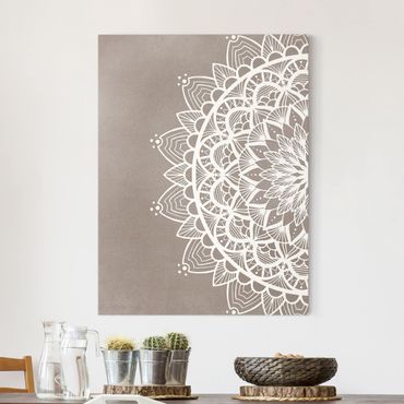 Impression sur toile - Mandala Illustration Shabby White Beige
