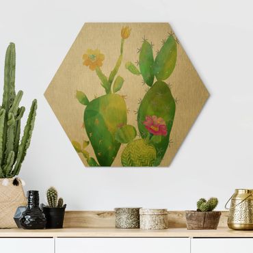 Hexagone en alu Dibond - Cactus Family In Pink And Yellow