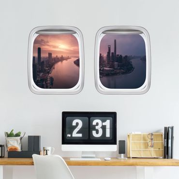Sticker mural 3D - Aircraft Window Sunrise In Shanghai