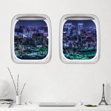 Sticker mural 3D - Aircraft Window Tokyo At Night