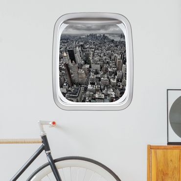 Sticker mural 3D - Aircraft Window View Over Manhattan