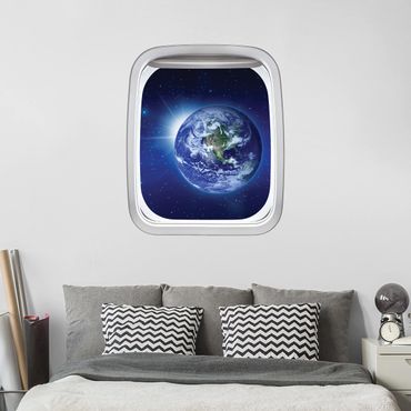 Sticker mural 3D - Aircraft Window Earth In Space