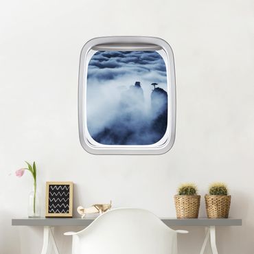 Sticker mural 3D - Aircraft Window Mountains With Dramatic Clouds