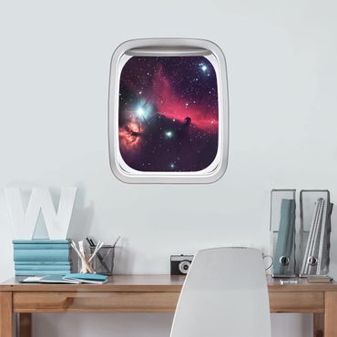 Sticker mural 3D - Aircraft Window Horse In Space