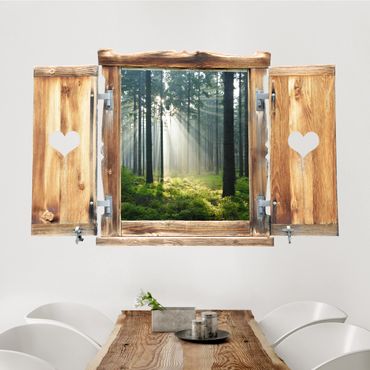 Sticker mural 3D - Window With Heart Enlightened Forest