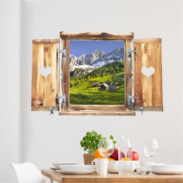 Sticker mural 3D - Window With Heart Styria Alpine Meadow