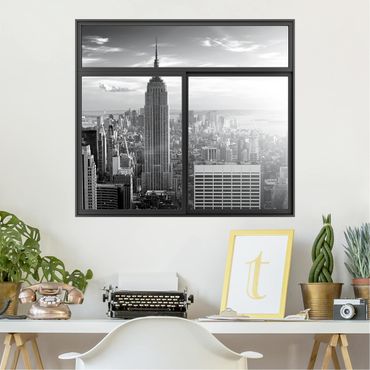 Sticker mural 3D - Window Black Manhattan Skyline