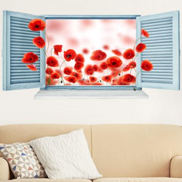 Sticker mural 3D - Poppy Field Window