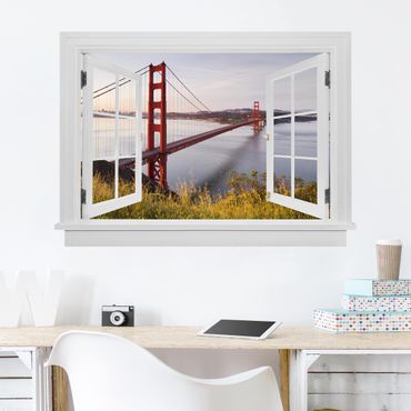 Sticker mural 3D - Open Window Golden Gate Bridge In San Francisco