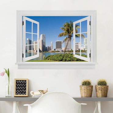 Sticker mural 3D - Open Window Miami Beach Skyline