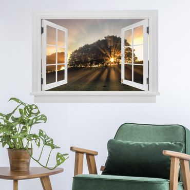 Sticker mural 3D - Open Window Morning Mood With Small Deer