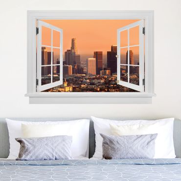 Sticker mural 3D - Open Window Skyline Of Los Angeles