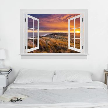Sticker mural 3D - Open Window Sunrise On The Beach On Sylt