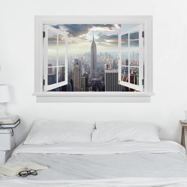 Sticker mural 3D - Open Window Sunrise In New York