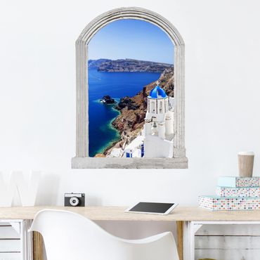 Sticker mural 3D - Stone Arch View Over Santorini