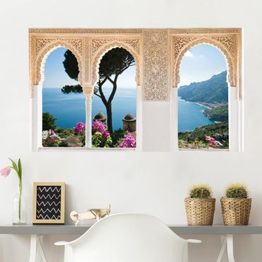 Sticker mural 3D - Decorated Window View From The Garden On The Sea