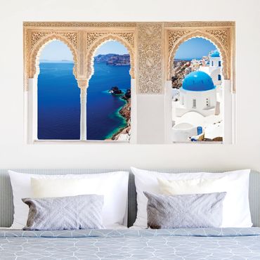 Sticker mural 3D - Decorated Window View Over Santorini