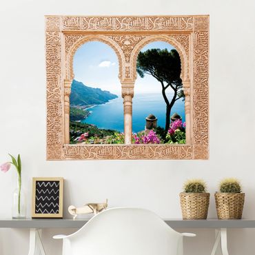 Sticker mural 3D - Decorated Window View From The Garden On The Sea