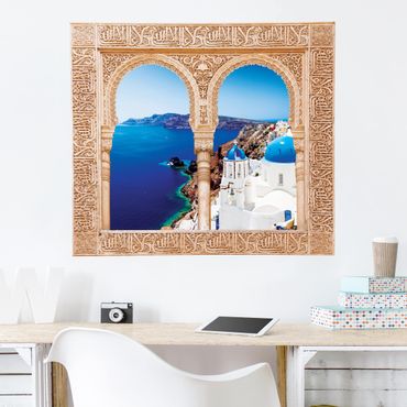 Sticker mural 3D - Decorated Window View Over Santorini