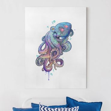 Tableau sur toile - Illustration Octopus Violet Turquoise Painting