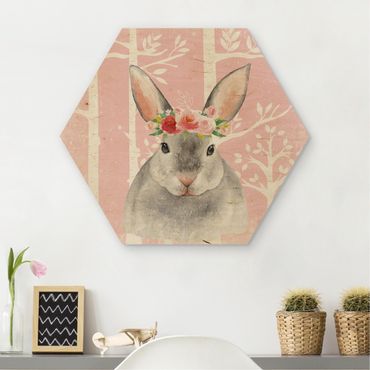 Hexagon Picture Wood - Watercolor Bunny Pink