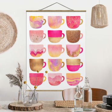 Tableau en tissu avec porte-affiche - Golden Mugs With Light Pink