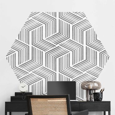 Papier peint hexagonal autocollant avec dessins - 3D Pattern With Stripes In Silver