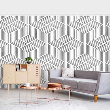 Papier peint - 3D Pattern With Stripes In Silver
