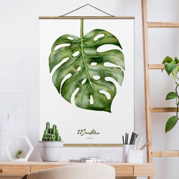 Tableau en tissu avec porte-affiche - Watercolour Botany Monstera
