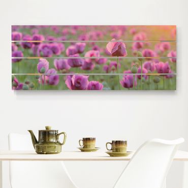 Impression sur bois - Purple Poppy Flower Meadow In Spring