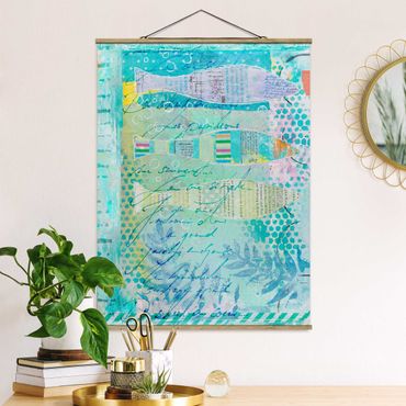 Tableau en tissu avec porte-affiche - Colourful Collage - Fish And Points
