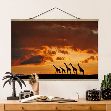 Tableau en tissu avec porte-affiche - Five Giraffes