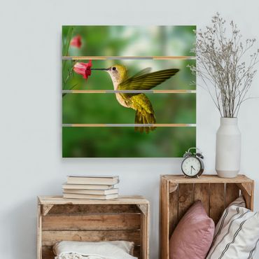 Impression sur bois - Hummingbird And Flower
