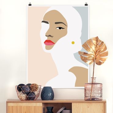 Poster - Line Art Portrait Woman Pastel Grey