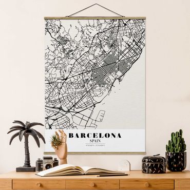 Tableau en tissu avec porte-affiche - Barcelona City Map - Classic