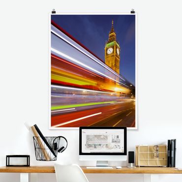 Poster architecture & skyline - Traffic in London at the Big Ben at night