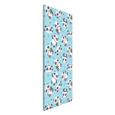 Tableau magnétique - Cute Panda With Paw Prints And Hearts Pastel Blue