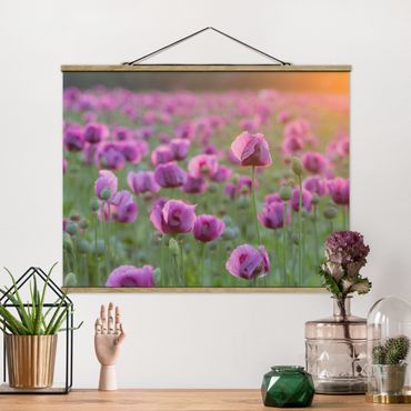 Tableau en tissu avec porte-affiche - Purple Poppy Flower Meadow In Spring