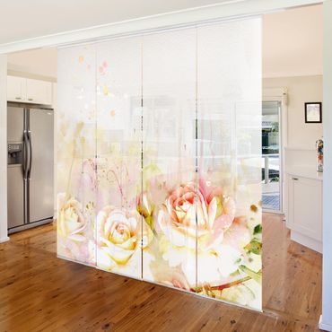 Set de panneaux coulissants - Watercolour Flowers Roses