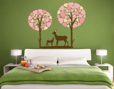 Sticker mural - No.JS89 Roe Deer And The Forest Of Hearts