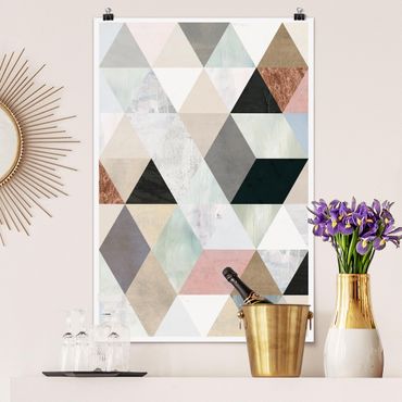 Poster dessins & textures - Watercolour Mosaic With Triangles I