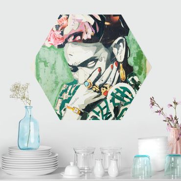 Hexagone en alu Dibond - Frida Kahlo - Collage No.3