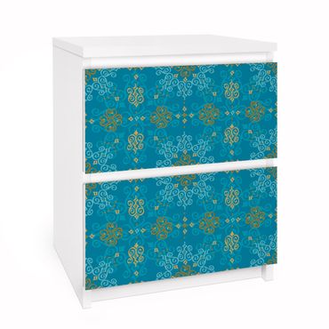 Papier adhésif pour meuble IKEA - Malm commode 2x tiroirs - Oriental Ornament Turquoise