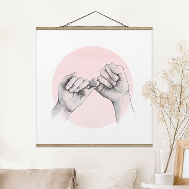 Tableau en tissu avec porte-affiche - Illustration Hands Friendship Circle Pink White