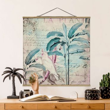 Tableau en tissu avec porte-affiche - Colonial Style Collage - Cockatoos And Palm Trees