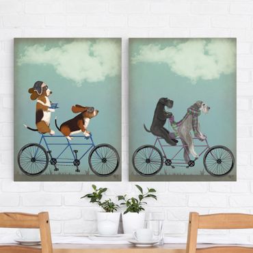 Impression sur toile - Cycling - Bassets And Schnauzer Tandem Set II